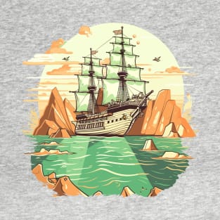 Pirate Ship Sailing Treacherous Waters T-Shirt